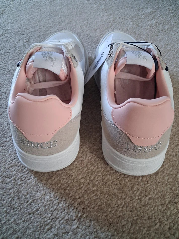 U.S. Polo Assn. Women's Trainer White Pink Beige UK Size 5 / EUR 38 / US 6.5
