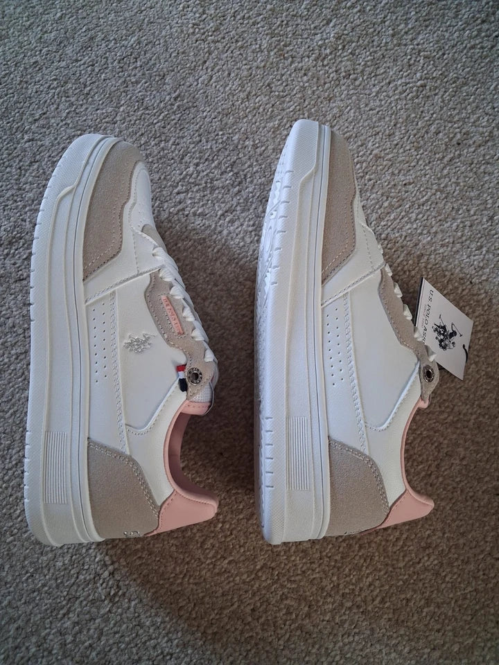 U.S. Polo Assn. Women's Trainer White Pink Beige UK Size 5 / EUR 38 / US 6.5